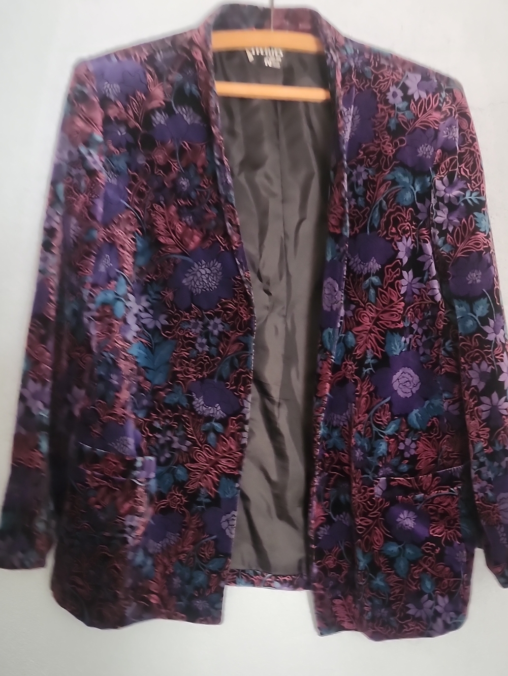 Purple Floral Velvet Open-Front Blazer